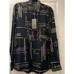 AUTH RARE GUCCI NWT Black Dress Shirt with Belt Horsebit Design